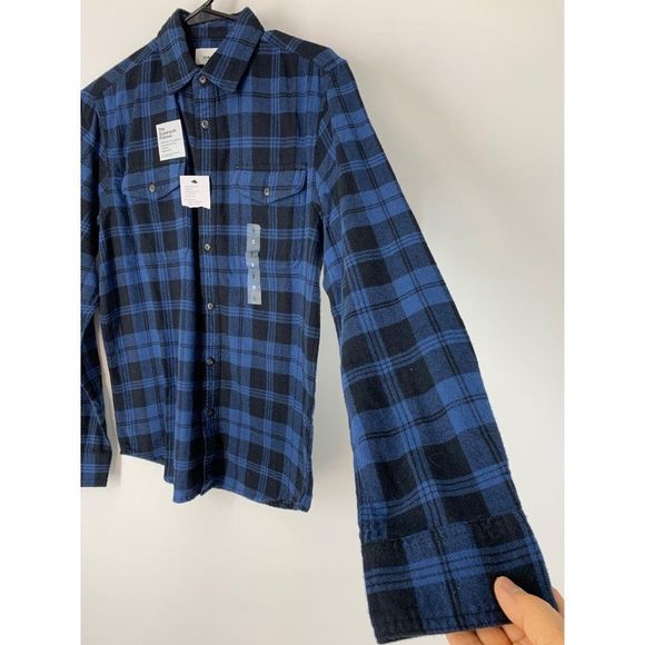 Men’s Sonoma blue plaid flannel shirt small NWT 5818 button casual - Picture 5 of 7